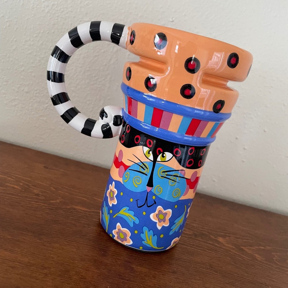 Giftcraft Cat's Meow Tea/Coffee Mug Travel Art‎ Design Joyce Shelton Maximalist